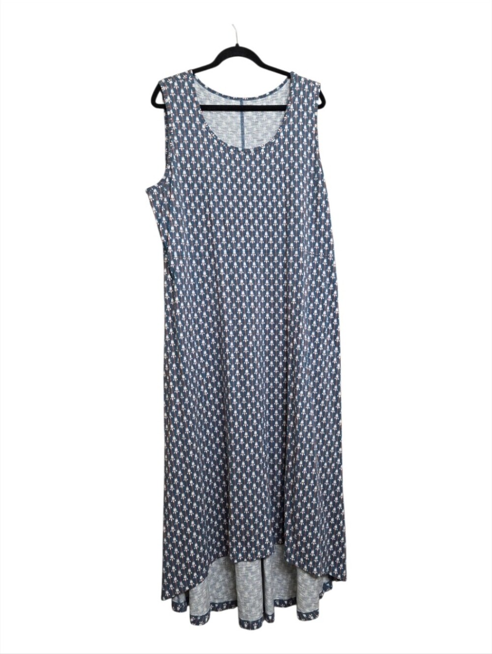 Duluth Trading Co XXL Sleeveless High Low Maxi Dress Blue Geometric Print